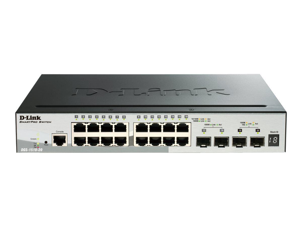 D-Link DGS 1510-20 - Switch - L3 - Smart - 16 x 10/100/1000 + 2 x Gigabit SFP + 2 x 10 Gigabit SFP+