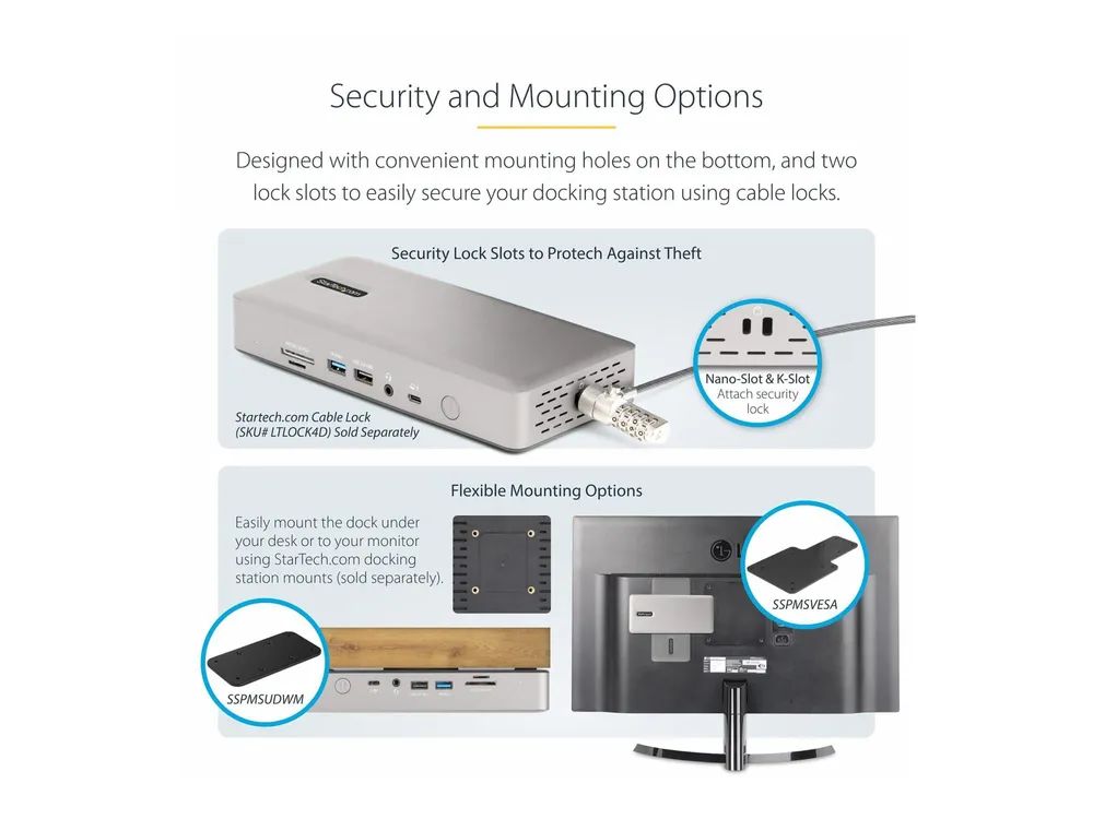 StarTech.com Thunderbolt 4 Multi-Display Docking Station, Quad/Triple/Dual Monitor Dock, 2x HDMI/2x DisplayPort, 7x USB Hub, 2.5 Gigabit Ethernet, 98W Power Delivery, for Windows/MacBook - TB4 Host Cable (132UE-TB4USB4DOCK)