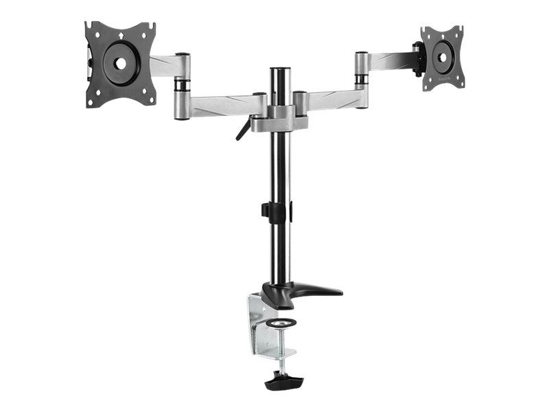 LogiLink Dual monitor desk mount - Befestigungskit - einstellbarer Arm - für 2 Monitore - Aluminium, Stahl - metallisch grau - Bildschirmgröße: 33-68.6 cm (13"-27")