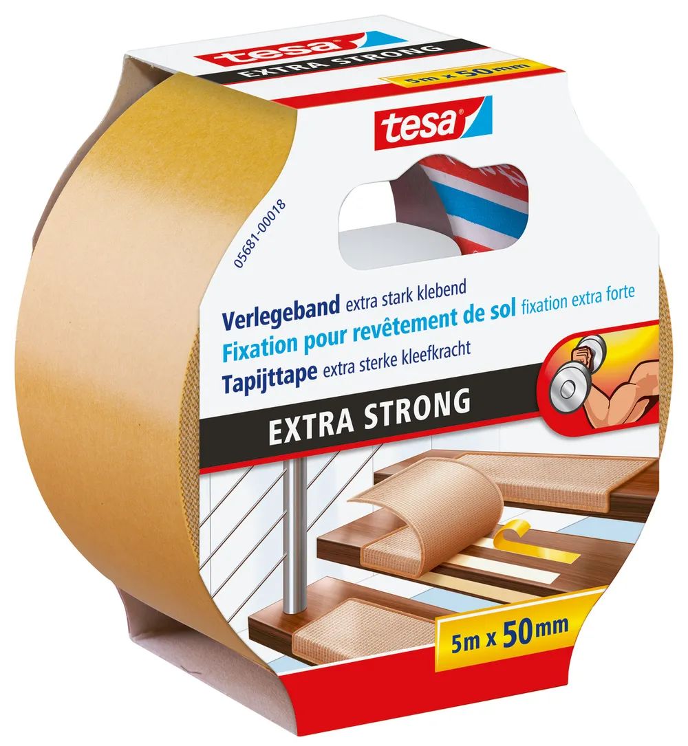 tesa® Doppelseitiges Klebeband Extra Strong 5m x 50mm, hohe Haftkraft