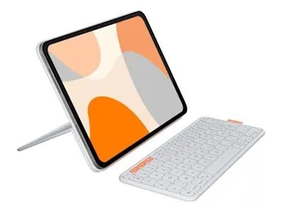 Logitech Flip Folio - Tastatur und Foliohülle - full size - kabellos - Bluetooth 5.1 LE - AZERTY - Französisch - Pale Gray - für Apple 10.9-inch iPad Air (5th generation)