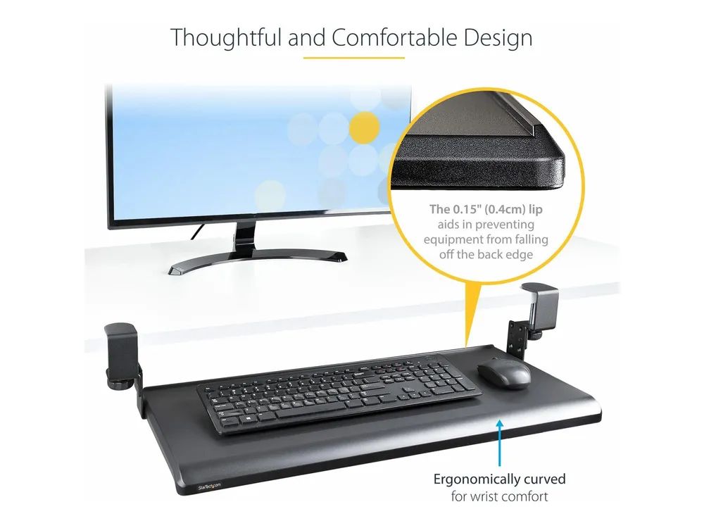 StarTech.com Under-Desk Keyboard Tray, Clamp-on Keyboard Holder, Supports up to 12kg (26.5lb)