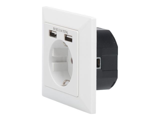 DIGITUS Sicherheits-Steckdose für Unterputzmontage mit 2 USB-Ports