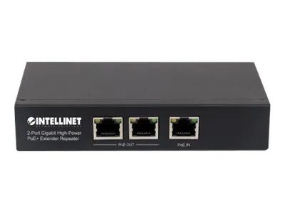 Intellinet 2-Port Gigabit High-Power PoE+ Extender, IEEE 802.3at/af PoE+/PoE, verlängert die Reichweite einer PoE-Verbindung um zusätzliche 100 Meter, 2 PSE-Ports, Metall