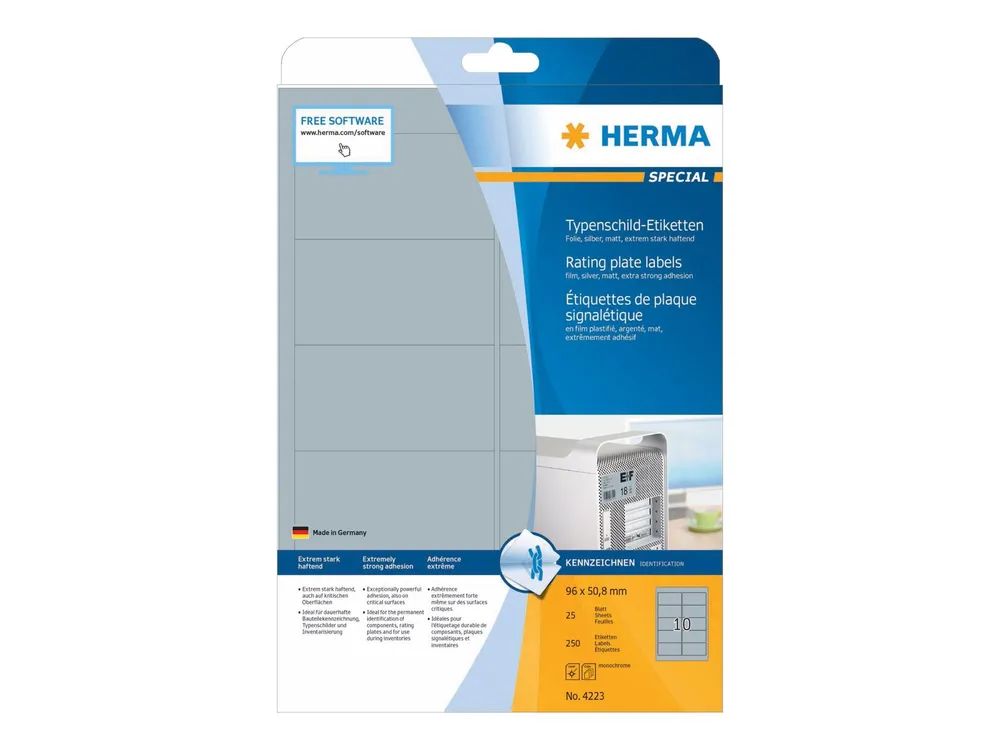 HERMA Special - Polyester - matt - permanent selbstklebend - Silber - 96 x 50.8 mm 250 Etikett(en) (25 Bogen x 10)