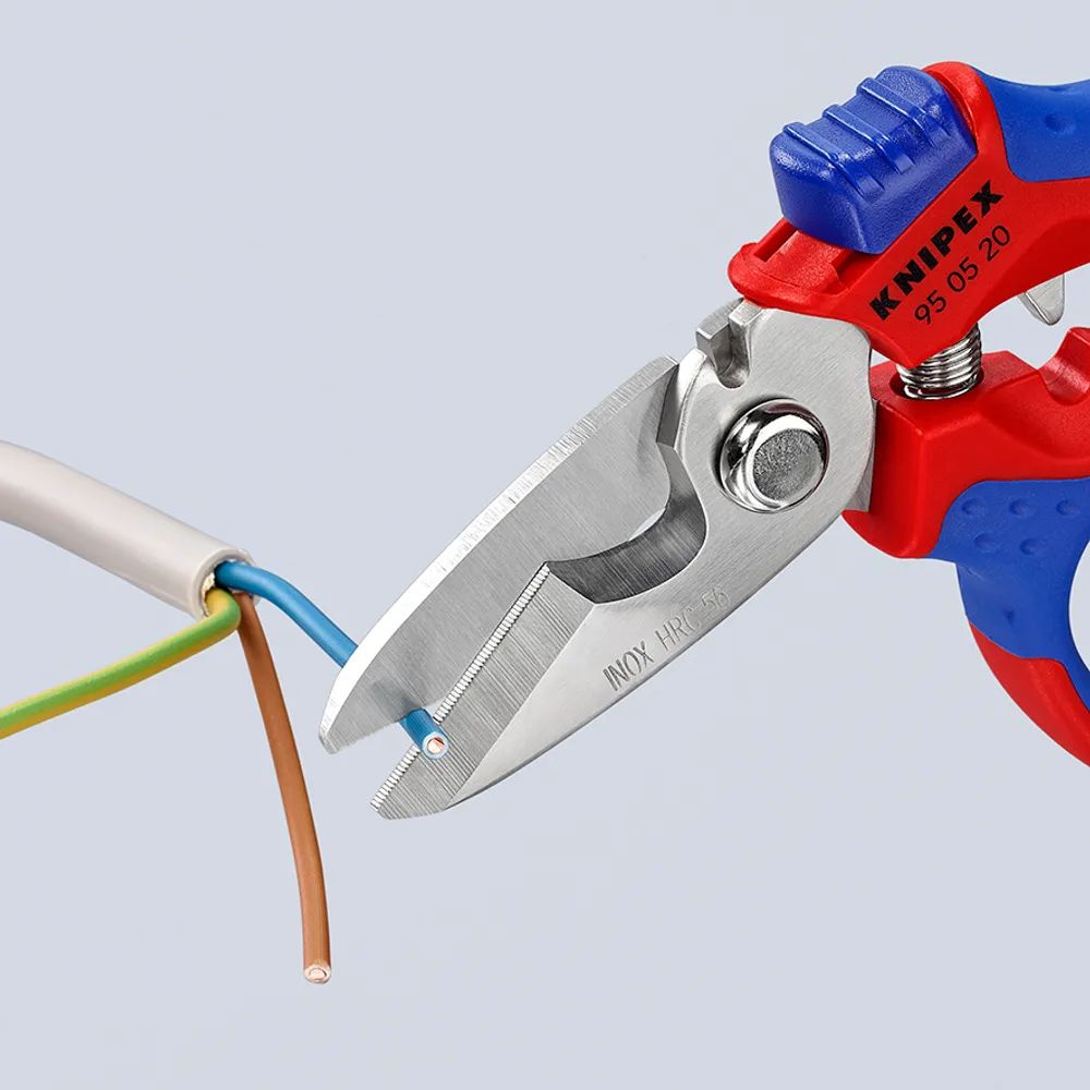 KNIPEX Gewinkelte Elektrikerschere mit Mehrkomponenten-Hüllen, glasfaserverstärkt spiegelpoliert 180 mm