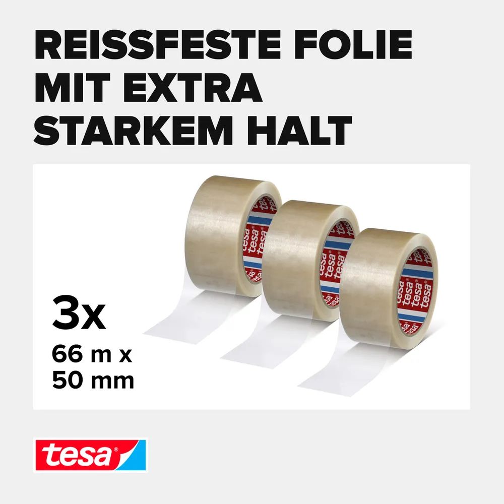 Tesa Tesapack Ultra Strong - Packband - 50 mm x 66 m - PVC - transparent (Packung mit 3)