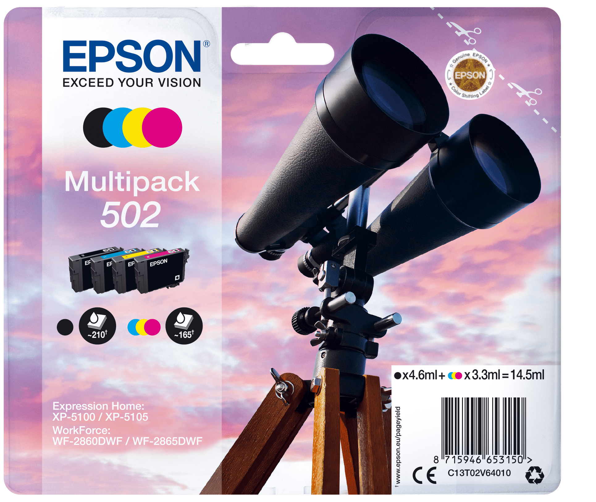 Epson 502 Tinte Fernglas Multi, Standard, 4 Farb.