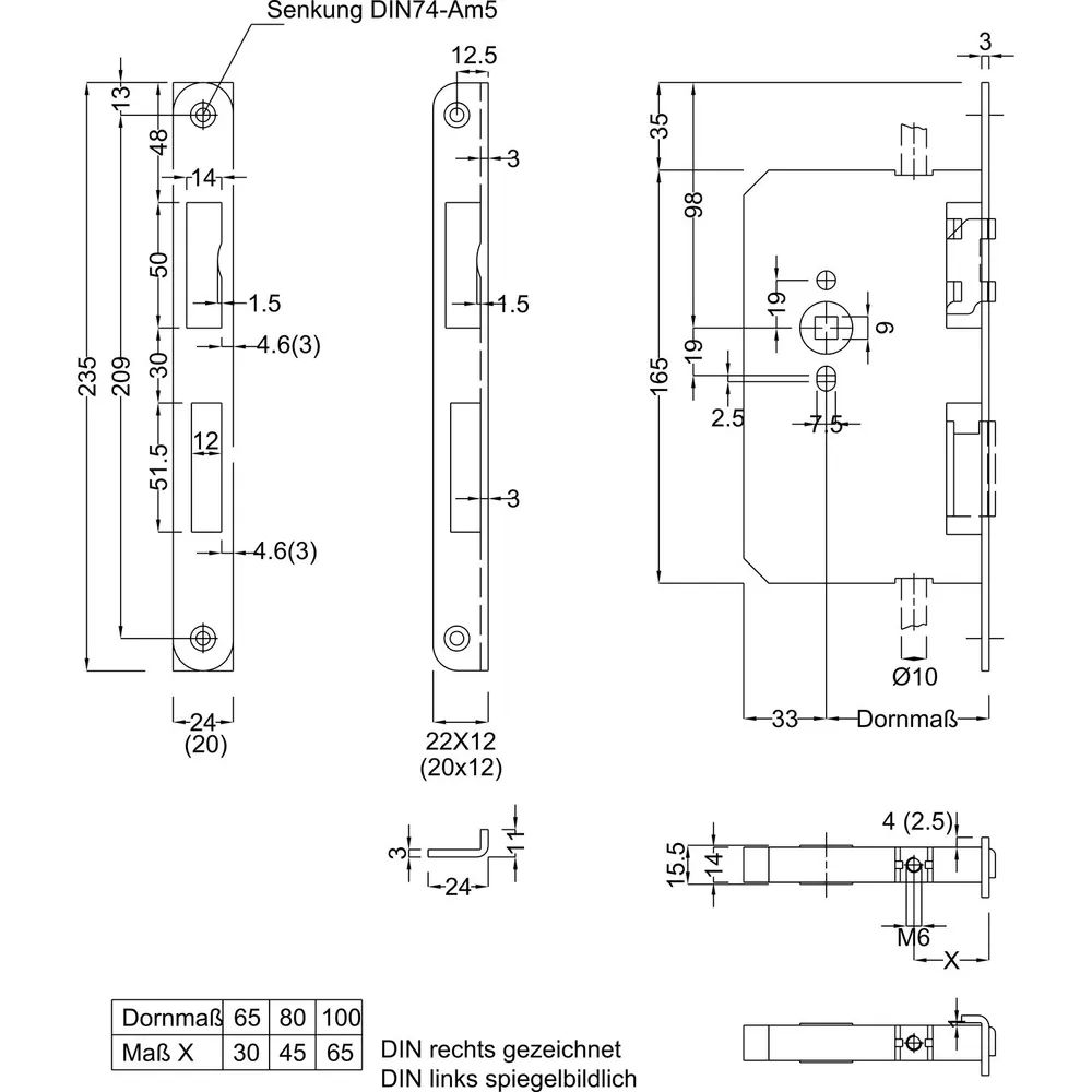 BMH Fluchttürtreibriegel 6130 Rundstulp 24 mm, DM 65 mm, universal, Edelstahl