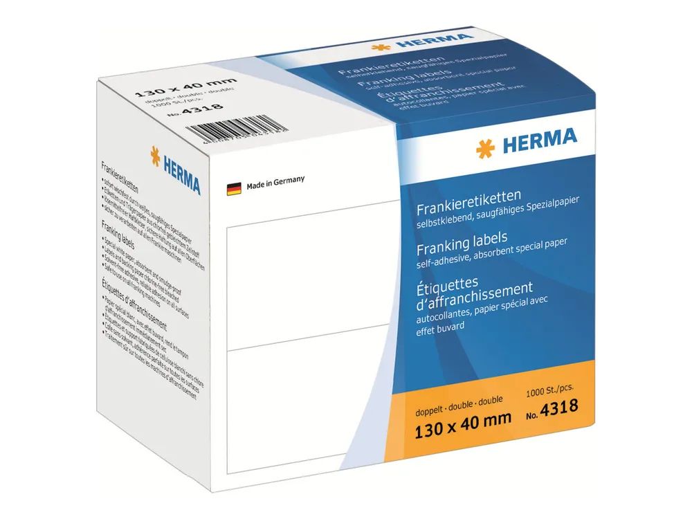 HERMA Franking labels - Papier - selbstklebend - weiß - 130 x 40 mm 1000 Etikett(en) (500 Bogen x 2)