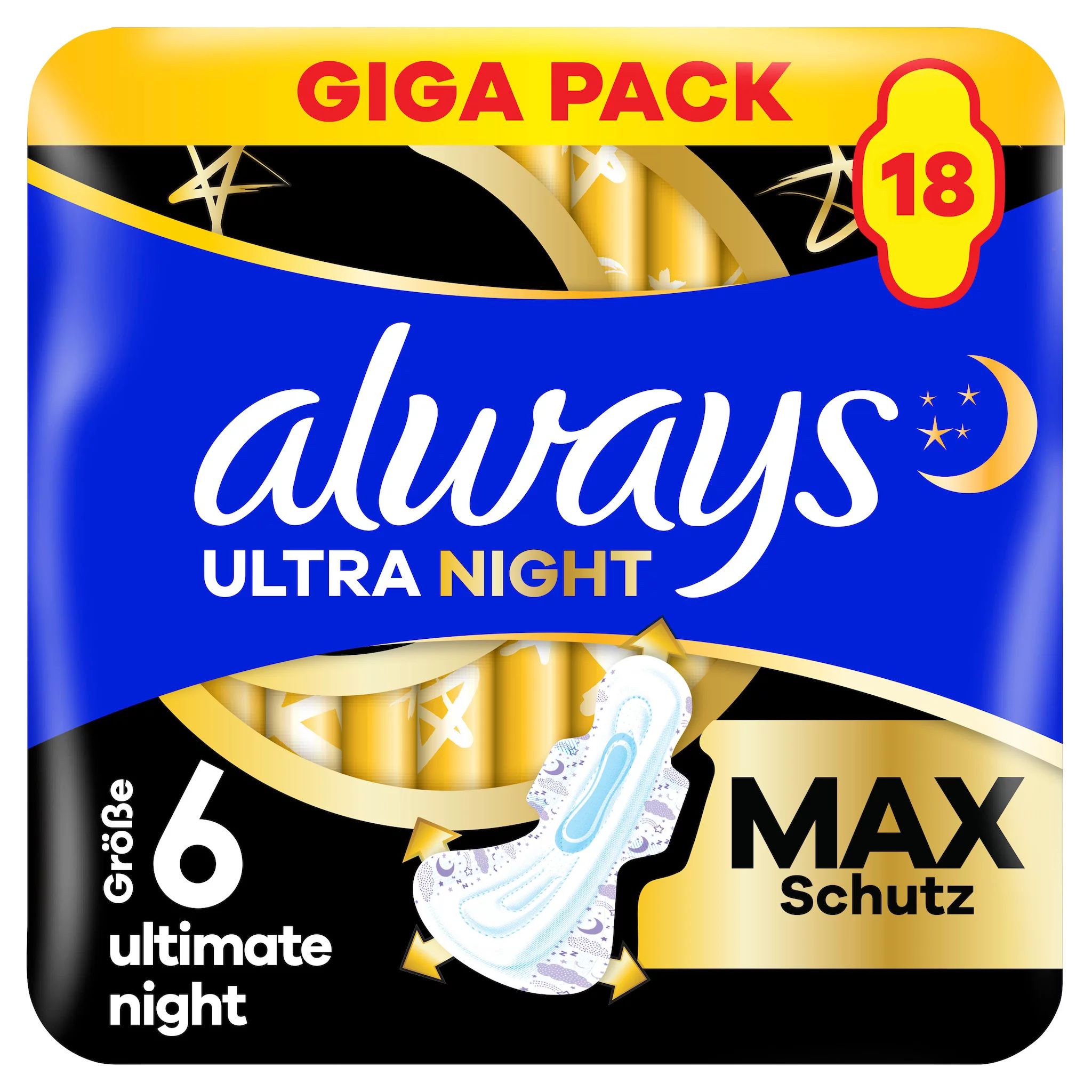 always Binde Ultimate Night - Max Protection mit Flügeln Gigapack 18