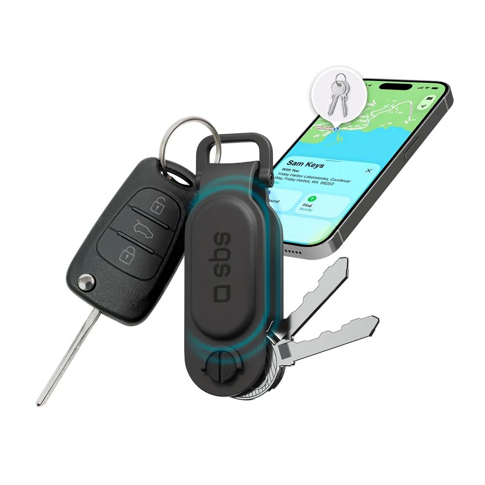 SBS KEY TRACKER, kompatibel mit Apple "Wo ist?" und Android "Find Hub", Schlüsselanhänger, schwarz 