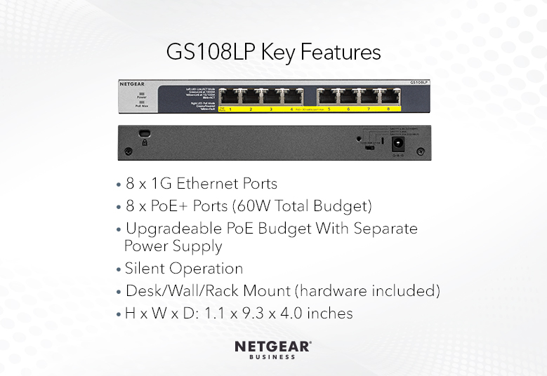 Netgear GS108LP - Switch - 8 x 10/100/1000 (PoE+)