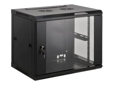 Intellinet Network Cabinet, Wall Mount (Standard), 6U, Usable Depth 500mm/Width 540mm, Black, Assembled, Max 60kg, Metal & Glass Door, Back Panel, Removeable Sides,Suitable also for use on desk or floor, 19",Parts for wall install (eg screws/rawl plu