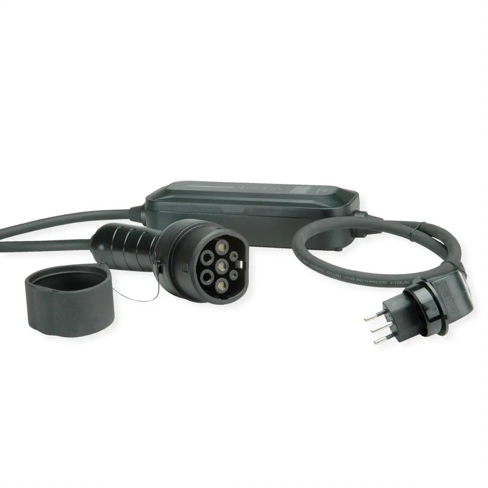 ROLINE Tragbares E-Auto Ladegerät, T12 (CH, Typ J) & Typ2 Stecker, 1-phasig, Mode 2, 10 A, 2,3 kW, 5 m