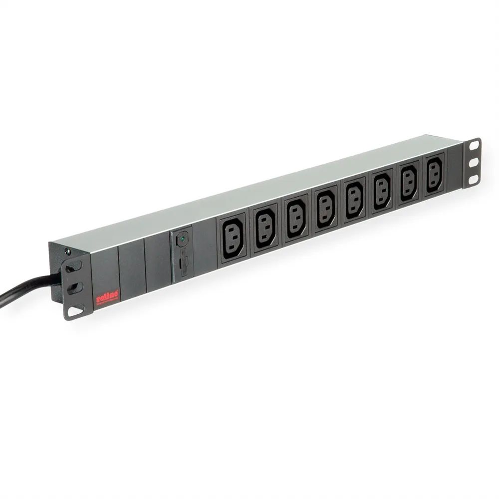 ROLINE 19-Zoll-Steckdosenleiste 8-fach C13 + C14-Stecker, 10A, Aluminium, 2 m