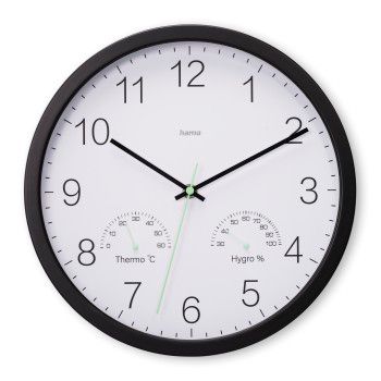 Hama Wanduhr "Santorini", ohne Ticken, m. Thermo- u. Hygrometer, Ø 30cm, Schwarz