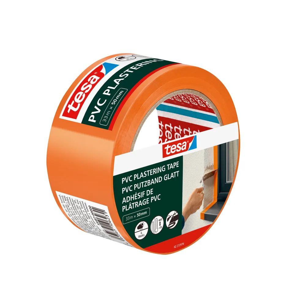 tesa® PVC Putzband – glatt – Abdeckband für saubere Abschlüsse