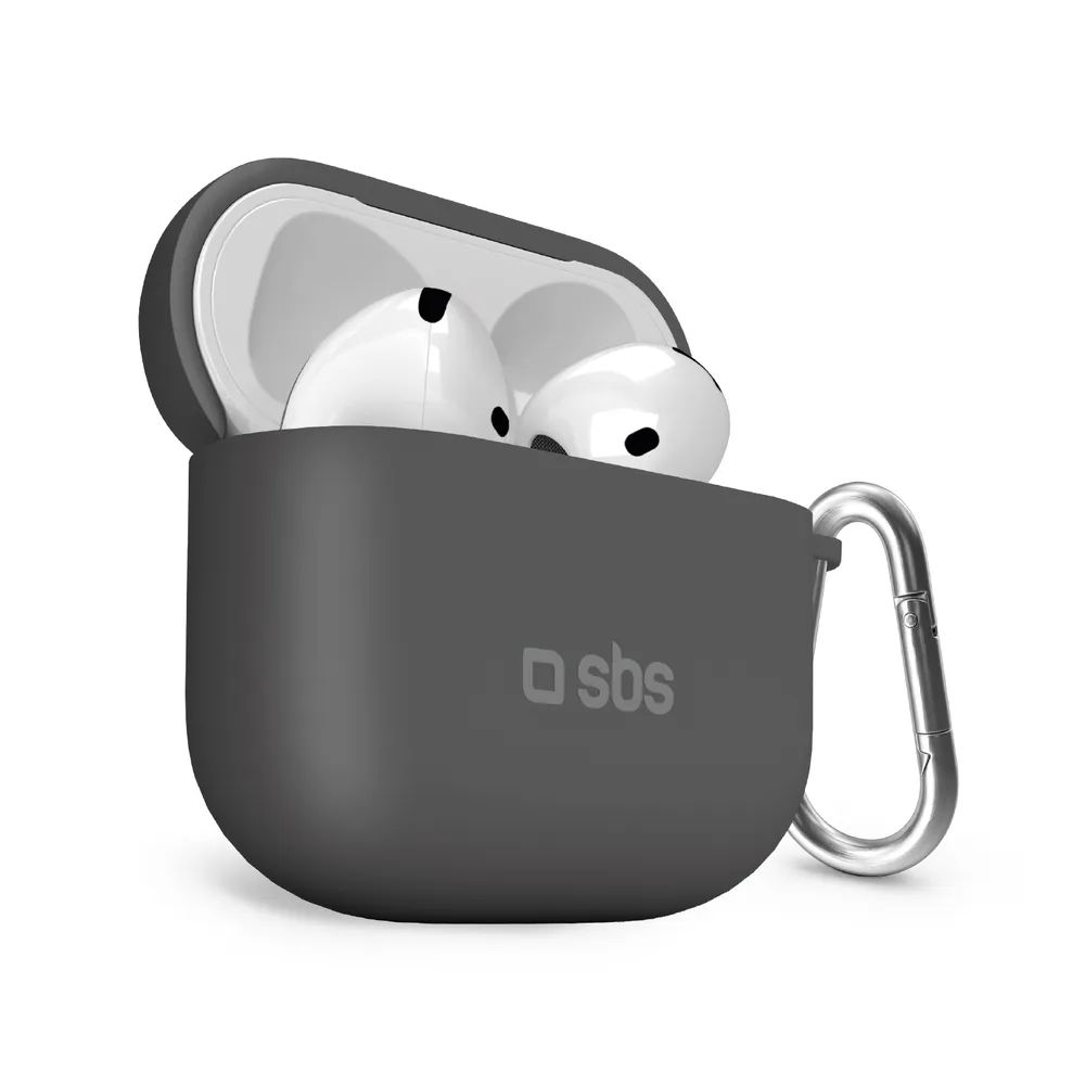 SBS Silikon-Schutzhülle für AirPods 4 mit Karabiner, schwarz