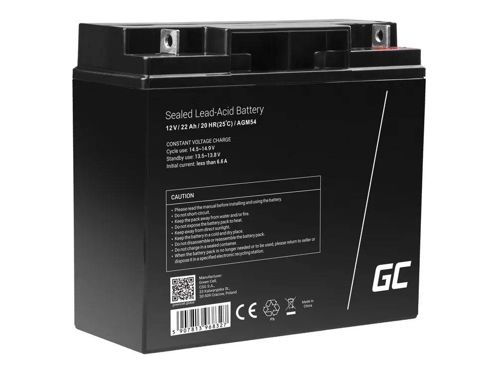 Green Cell Batterie - Bleisäure - 22 Ah - Schwarz