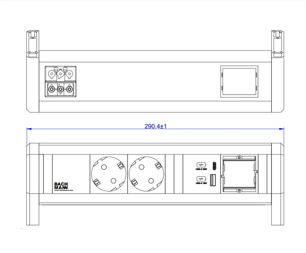BACHMANN DESK 2xCEE7/3 1xUSB A/C 22W 1xCM GST18 RAL9010