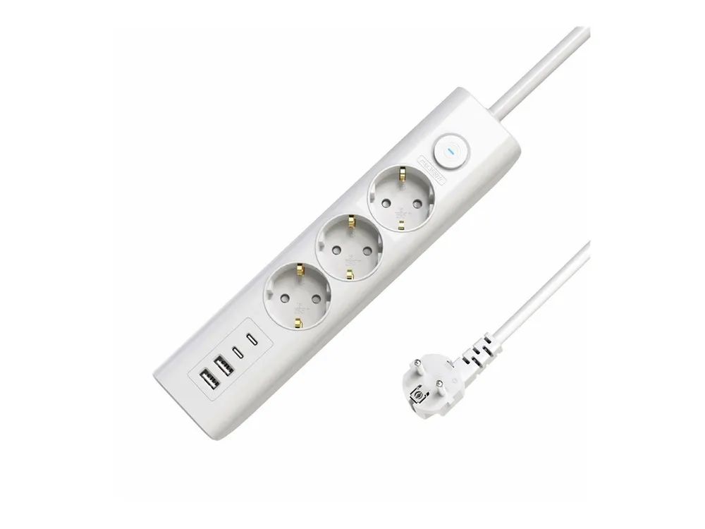 MicroConnect Steckdosenleiste - 3-Wege, Ein/Aus-Schalter - Wechselstrom 230 V - Eingabe, Eingang Typ F - Ausgangsanschlüsse: 7 (3 x Strom Typ F, 2 x USB, 2 x USB-C)