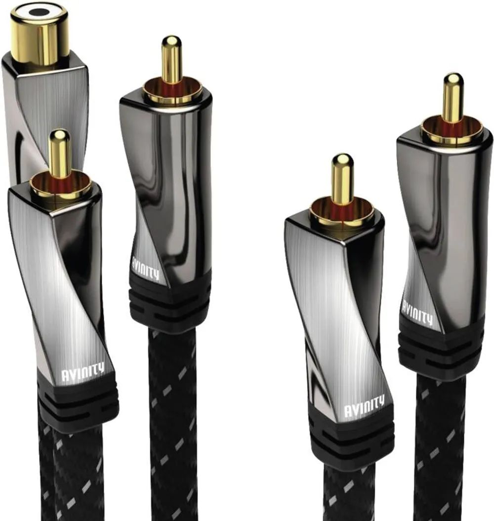 Avinity Subwoofer-Kabel + Adapter Cinch-Kup. - 2 Cinch-St., Gewebe, vergoldet, 8 m