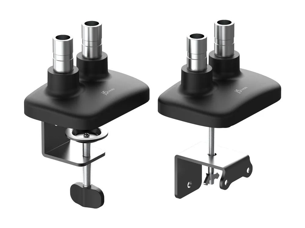j5create JTSA102 - Befestigungskit (Monitorarm, Klemmmontagesockel, Tischplattenbohrung) - für 2 LCD-Displays - ergonomisch, dual - Aluminium, Kunststoff, Stahl - Schwarz - Bildschirmgröße: 43.2-81.3 cm (17"-32")