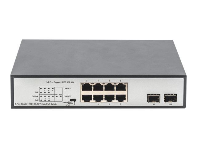 DIGITUS 8-Port Gigabit PoE Netzwerkswitch, Desktop, unmanaged, 2 Uplink Ports, SFP, 180 W, af/at/bt