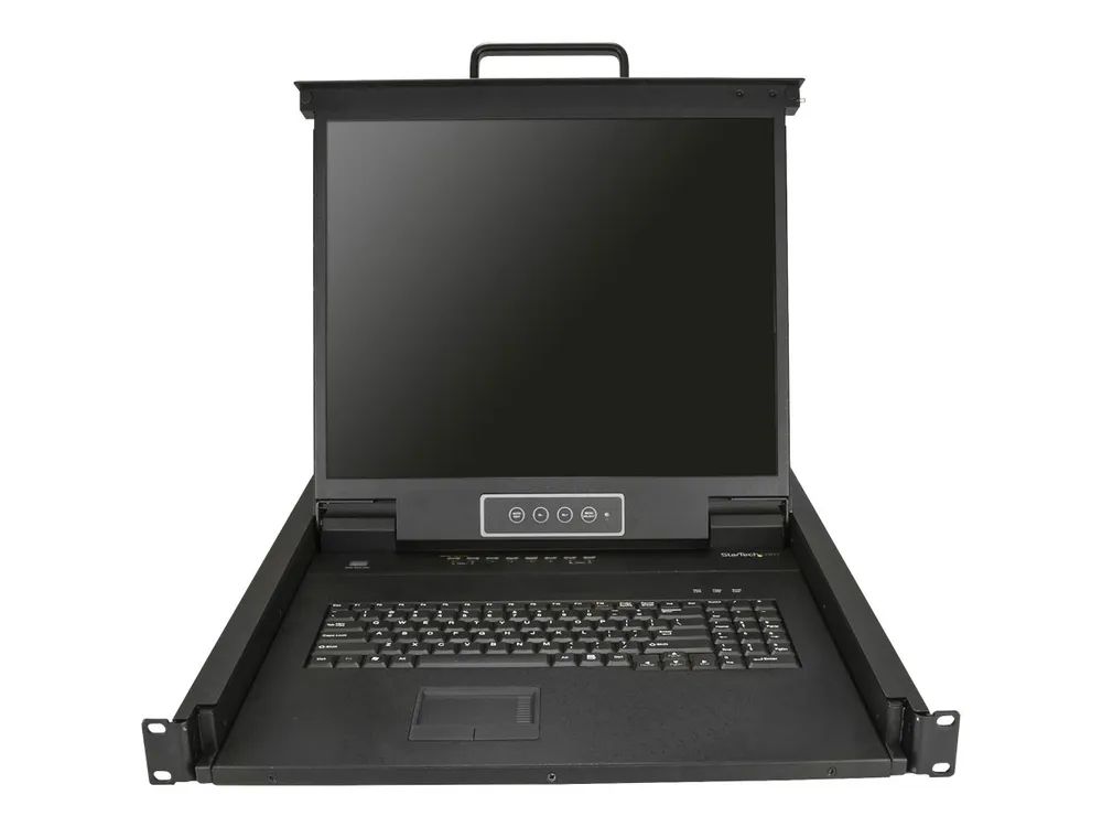 StarTech.com 8 Port Rack KVM Konsole mit 1,8 m Kabeln - US Tastatur(QWERTY), Integrierter KVM Switch mit 19" LCD Monitor - 1HE LCD KVM Konsole - OSD KVM - 50.000 MTBF - USB + VGA(RKCONS1908K) - KVM-Konsole mit KVM-Switch - 8 Anschlüsse - PS/2, USB - 