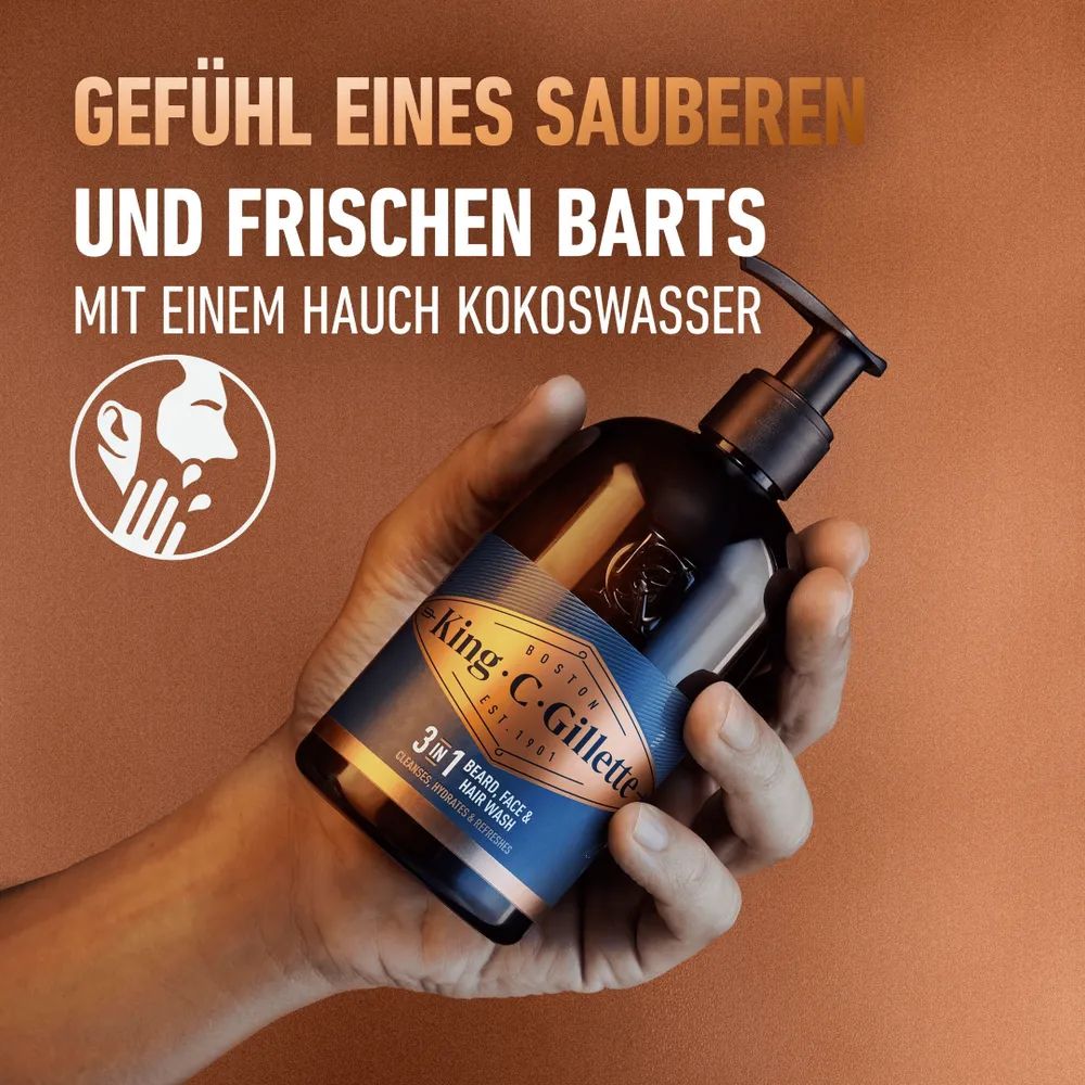 King C. Gillette Geschenkset Bartshampoo +Bartöl + Bartbalsam + Anti-Juckreiz Feuchtigkeitscreme