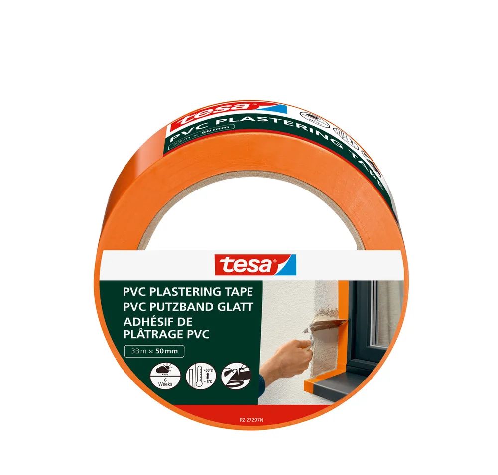tesa® PVC Putzband – glatt – Abdeckband für saubere Abschlüsse