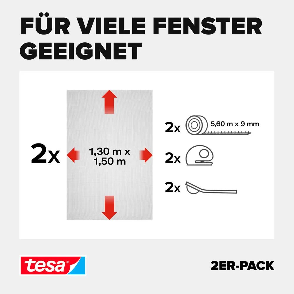 tesa® Insect Stop Comfort 2er-Pack 1,30 × 1,50 m – anthrazit – Insektenschutz ohne Bohren