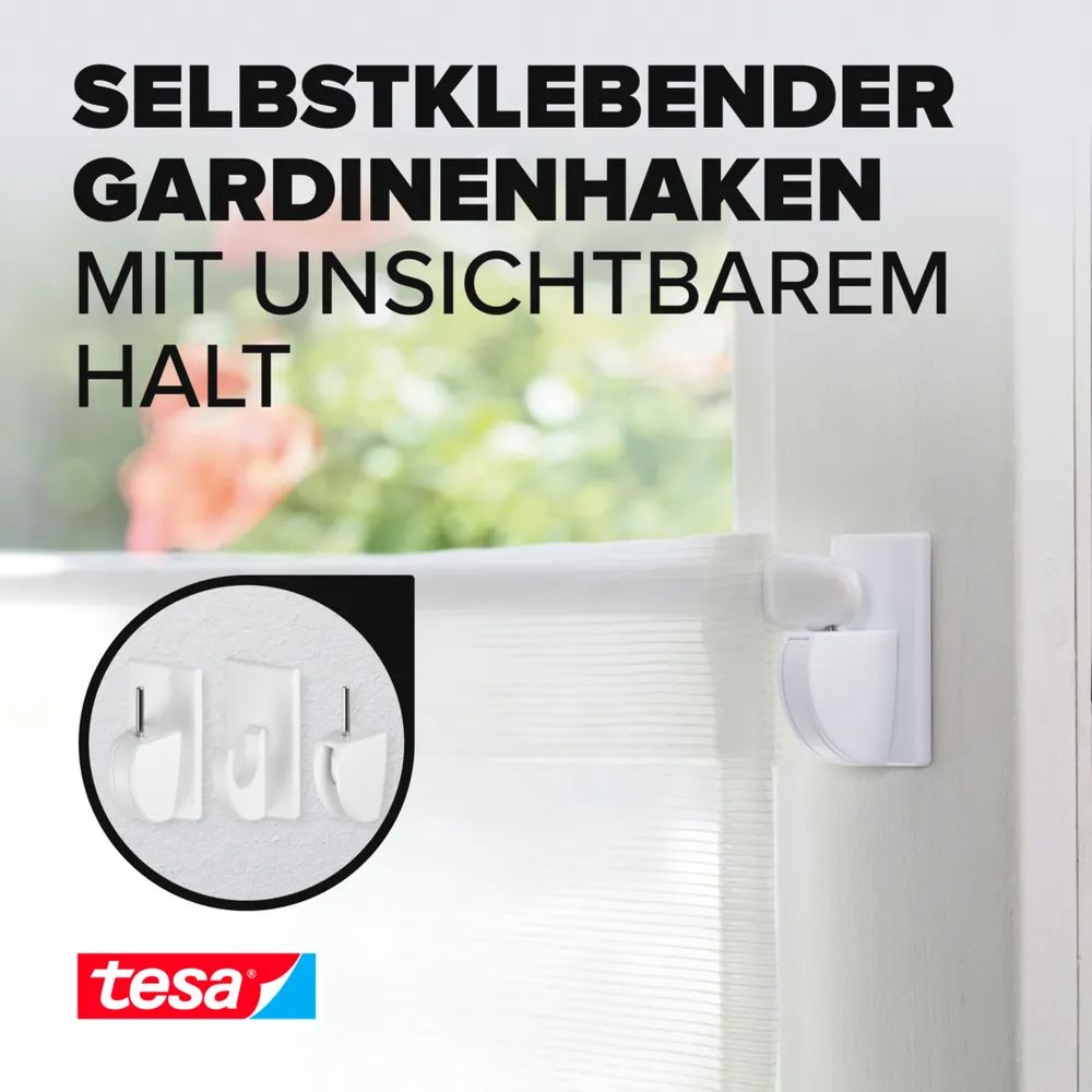 tesa® Powerstrips Vario-Gardinenhaken, weiß, rückstandsfrei ablösbar