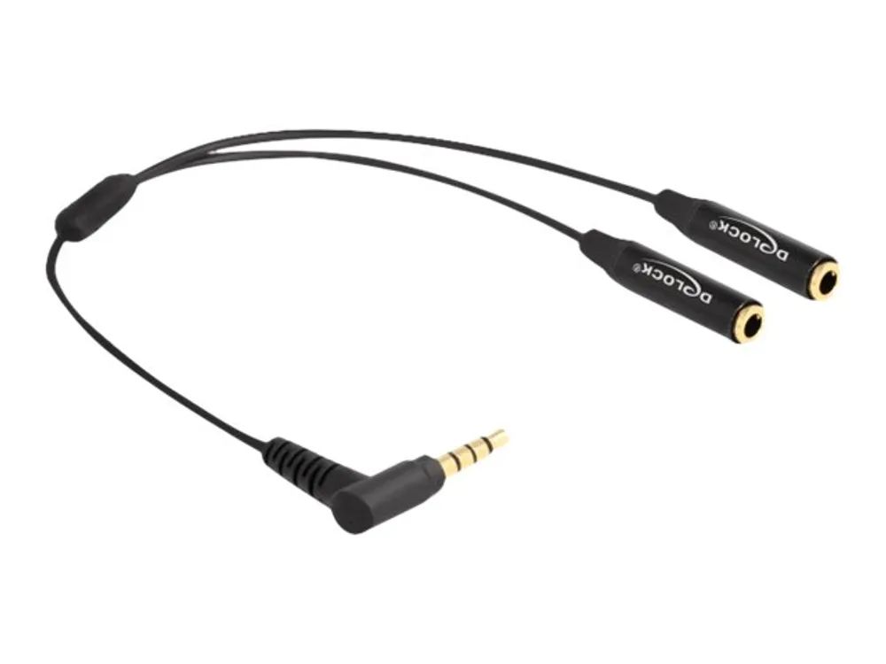 Delock Audio-Splitter - Mini-Phone Stereo 3,5 mm 4-polig männlich gewinkelt zu Mini-Phone Stereo 3,5 mm 4-polig weiblich