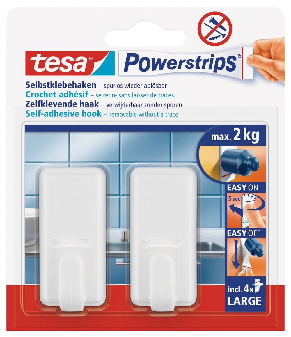 tesa® Powerstrips® Haken Large Classic – weiß – wiederverwendbar
