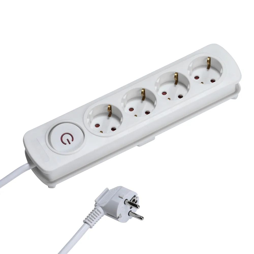 VIVANCO 4-fach Steckdosenleiste mit Schalter, 4m, weiss