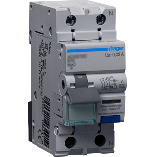 Hager FI/LS 1P+N 10KA B-13A 30MA A-G / HAGER ADG513D