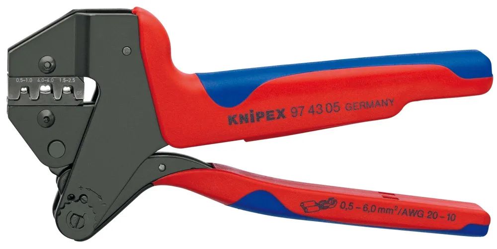 KNIPEX Crimp-Systemzange für auswechselbare Crimpeinsätze mit Mehrkomponenten-Hüllen brüniert 200 mm