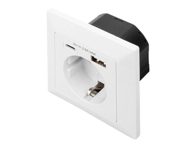 DIGITUS Sicherheits-Steckdose für Unterputzmontage mit 1 x USB Type-C, 1 x USB A