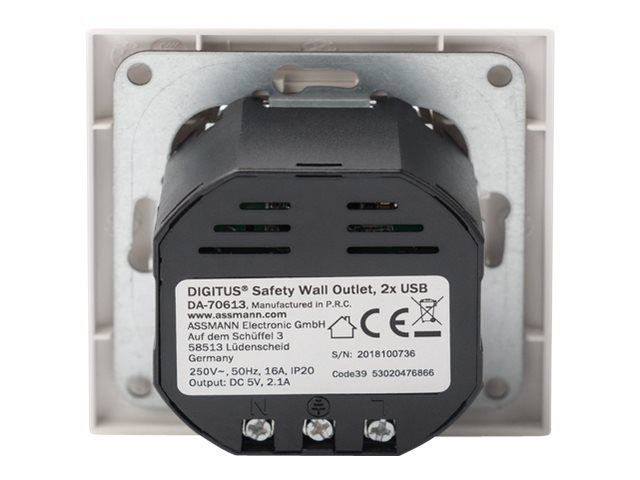 DIGITUS Sicherheits-Steckdose für Unterputzmontage mit 2 USB-Ports