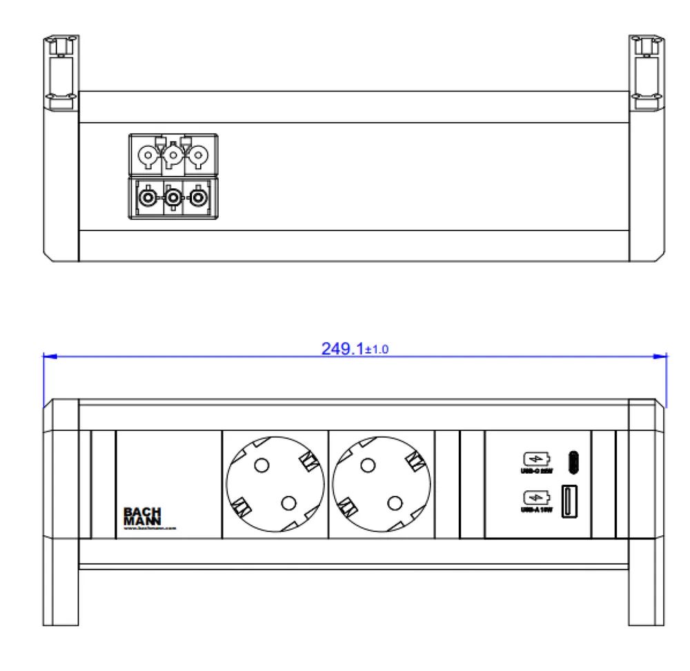 BACHMANN DESK 2xCEE7/3 1xUSB A/C 22W GST18 RAL9010