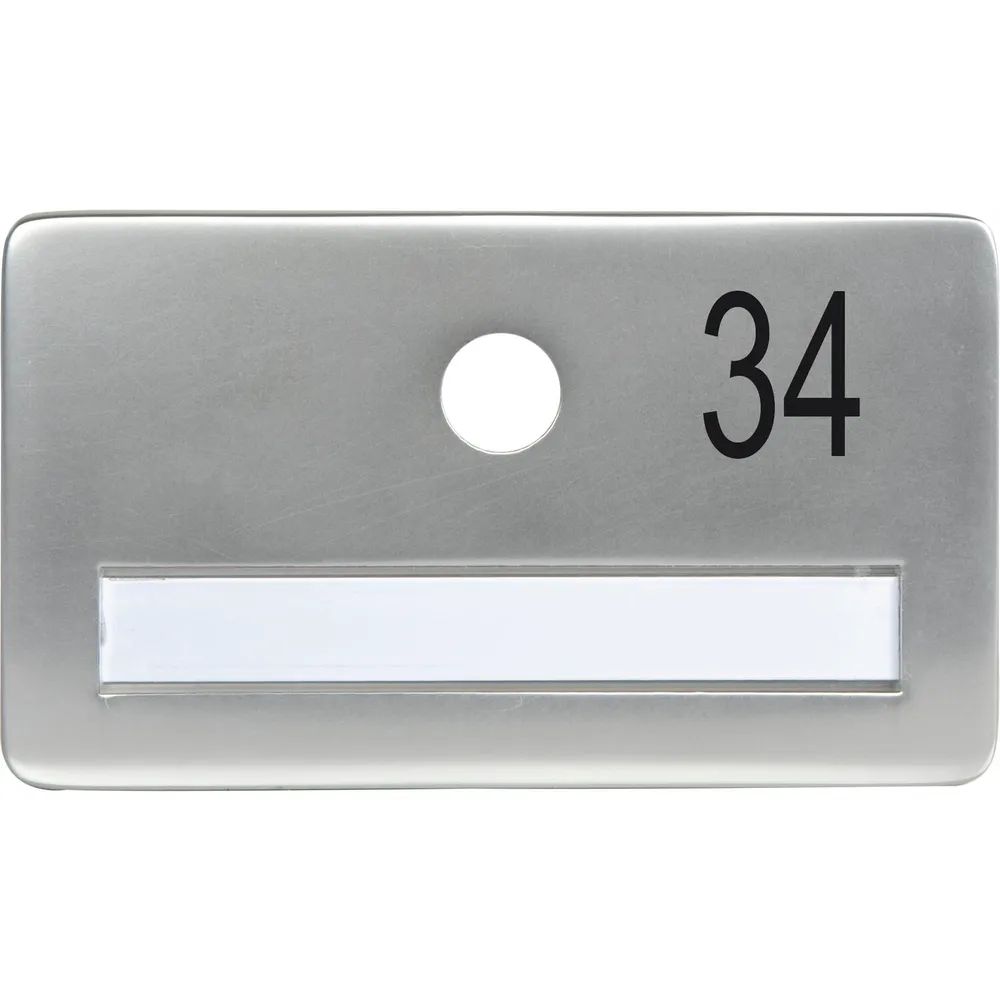 SOLIDO Namensschild ohne Spion, Bohrung ø 14, Alu silber eloxiert, Gravur Nr. 34