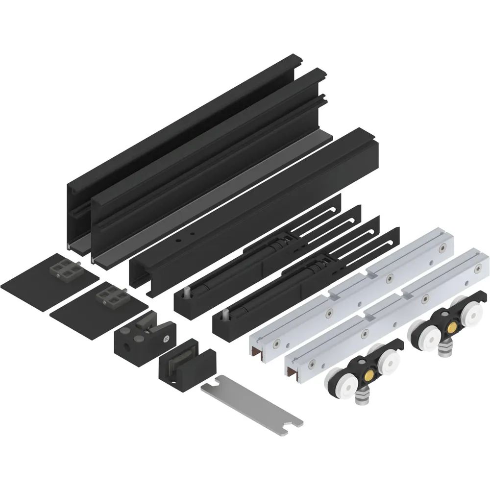 SOLIDO 100 Beschlagset Glas Einzugsdämpfung Laufschiene Blende L=2500 mm schwarz