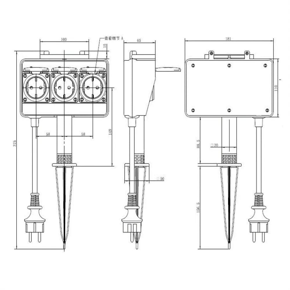 BACHMANN Gartensteckdose mit Erdspieß, 3x CEE 7/3, IP44, Outdoor