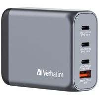 Verbatim Netzteil - GaN - 100 Watt - 5 A - PD 3.0, PD/PPS, QC 3.0 - 4 Ausgabeanschlussstellen (3 x USB-C, USB)