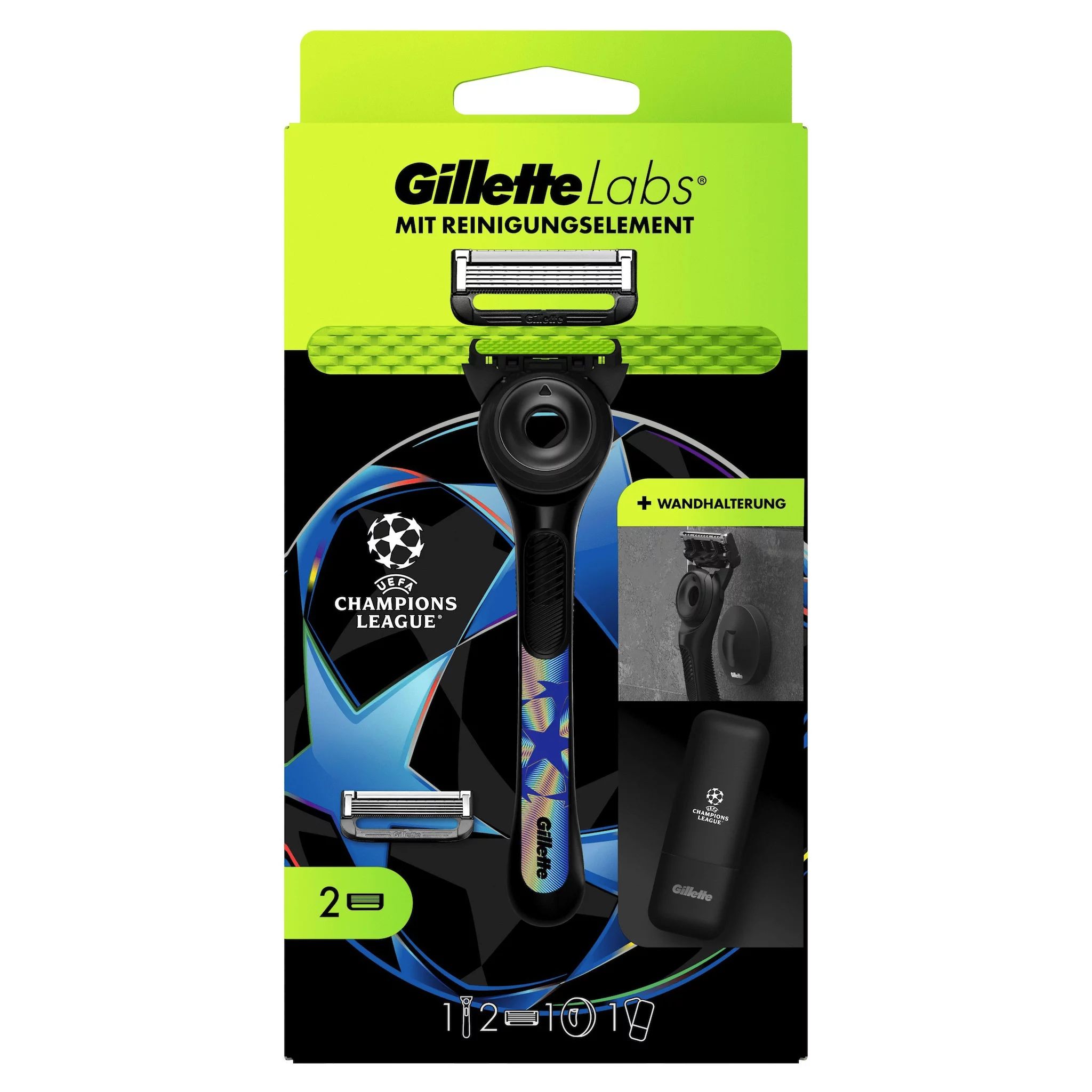 Gillette Labs Rasierapparat mit 2 Klingen Handstück + Slim Travel Case "UEFA Champions League"
