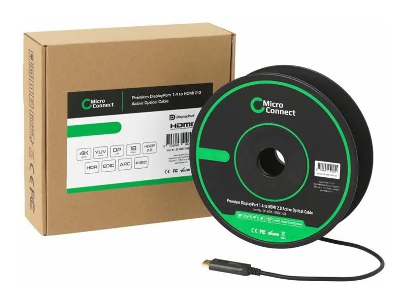 MicroConnect Premium - Adapterkabel - DisplayPort männlich zu HDMI männlich - 10 m - Hybrid Kupfer/Kohlefaser - Schwarz - Active Optical Cable (AOC)