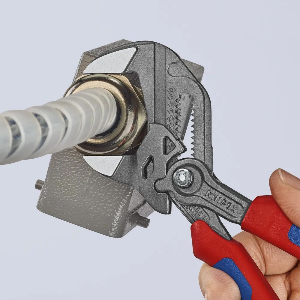 KNIPEX Zangenschlüssel Zange und Schraubenschlüssel in einem Werkzeug mit Mehrkomponenten-Hüllen grau atramentiert 180 mm