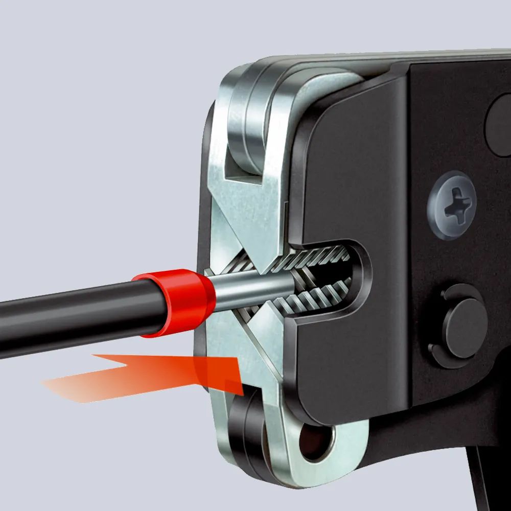 KNIPEX Selbsteinstellende Crimpzange für Aderendhülsen mit Fronteinführung mit Mehrkomponenten-Hüllen brüniert 190 mm